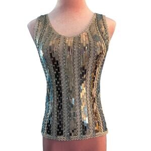NOS VTG 90s Paolo Santini "Mirror" Tank Silver Metallic Scalloped Crochet Edge S